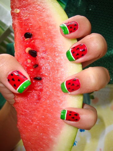 watermelon-nail-art-96-8 Pepene verde nail art