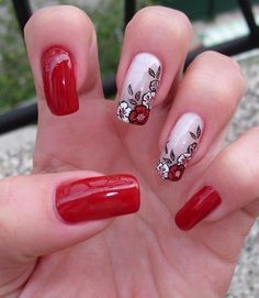 black-white-and-red-nail-designs-49 Modele de unghii alb-negru și roșu