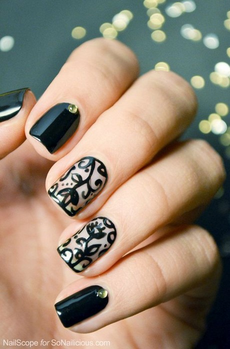 elegant-black-nail-art-designs-86_4 Modele elegante de unghii negre