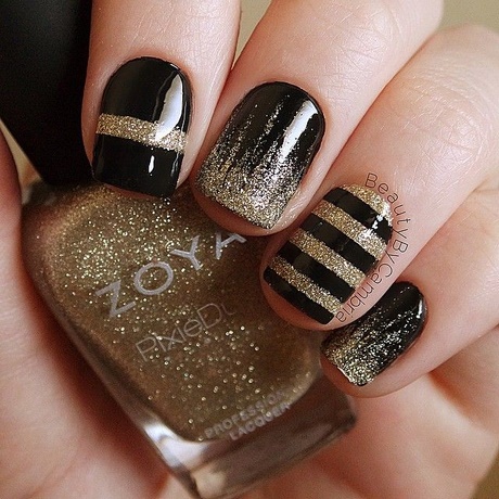 cute-black-and-gold-nails-60_18 Drăguț negru și aur cuie