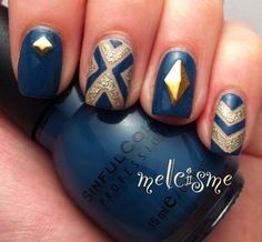 nail-art-blue-and-gold-38_19 Nail art albastru și auriu