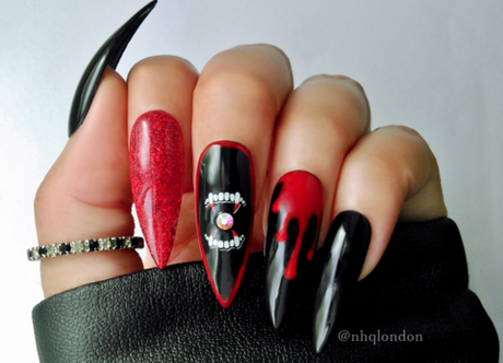 stiletto-nails-black-and-red-59 Stiletto Cuie negru și roșu