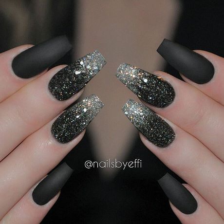 matte-black-nails-with-glitter-55_14 Unghii negre mat cu sclipici
