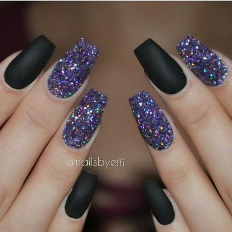 matte-black-nails-with-glitter-55_8 Unghii negre mat cu sclipici