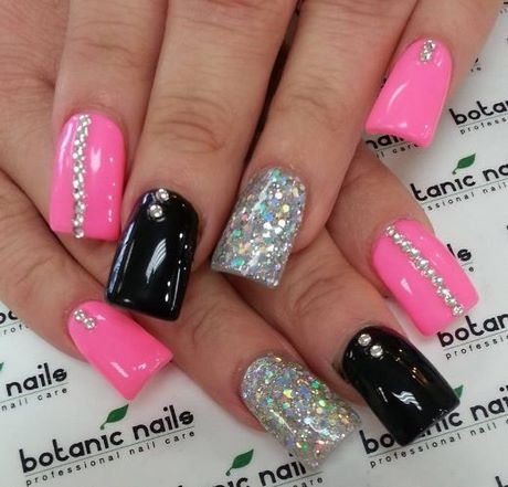 pink-black-glitter-nails-72 Roz negru sclipici Unghii