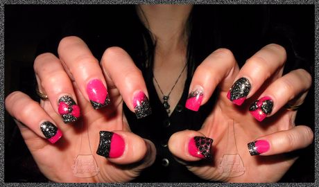 pink-black-glitter-nails-72 Roz negru sclipici Unghii