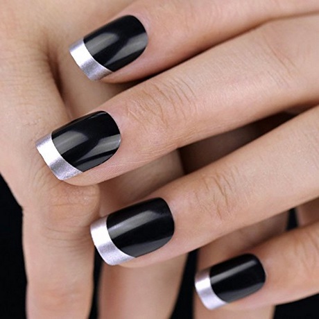 black-and-silver-french-manicure-52_7 Manichiura franceză neagră și argintie