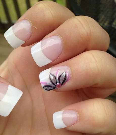 nail-designs-french-manicure-with-flowers-85 Modele de unghii manichiura frantuzeasca cu flori