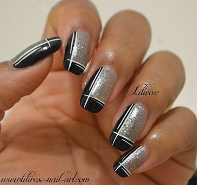Argint Negru nail art