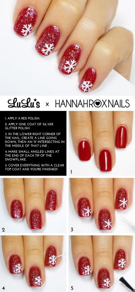 red-and-white-snowflake-nails-82 Unghii de zăpadă roșii și albe