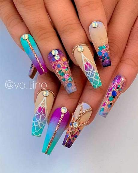Mermaid nail art modele