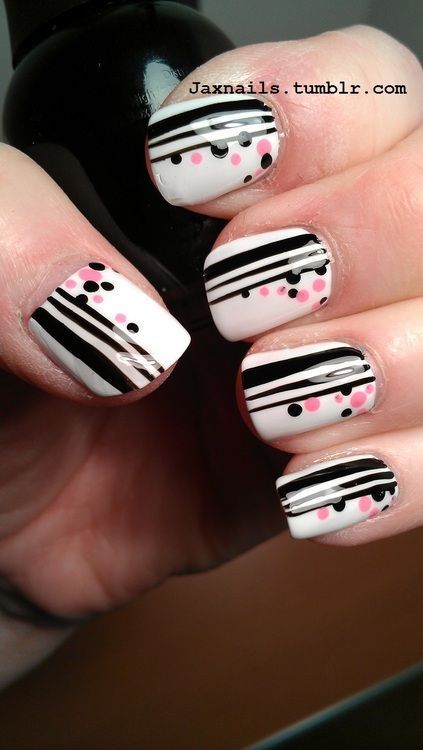 pink-and-black-polka-dot-nails-38_6 Roz și negru Polka dot cuie