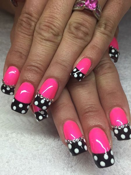pink-and-black-polka-dot-nails-38_8 Roz și negru Polka dot cuie