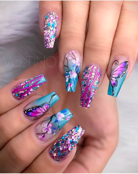 turquoise-and-purple-nail-designs-92 Modele de unghii turcoaz și violet