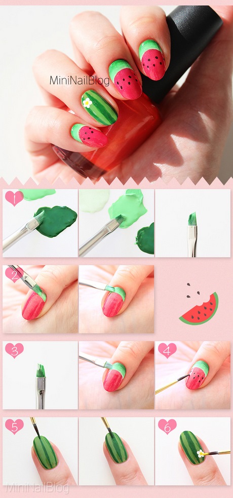 watermelon-nails-easy-37_5 Pepene verde cuie ușor