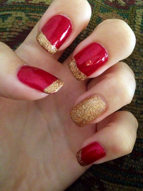 red-and-gold-gel-nails-63 Unghii cu gel roșu și auriu