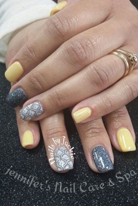 yellow-and-gray-nail-designs-86_15 Modele de unghii galbene și gri