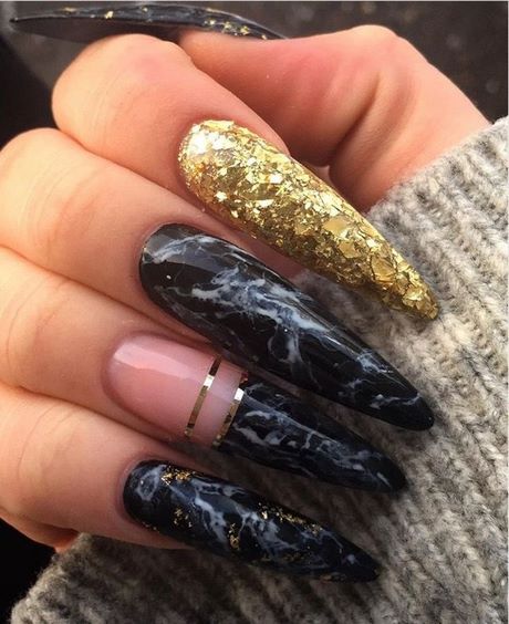 black-and-gold-marble-nails-22_4 Cuie de marmură neagră și aurie