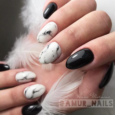 black-and-white-marble-nails-25_10 Cuie de marmură alb-negru
