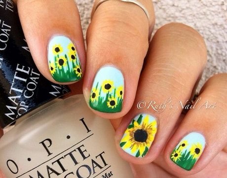 sunflower-design-on-nails-99_9 Floarea-soarelui pe unghii