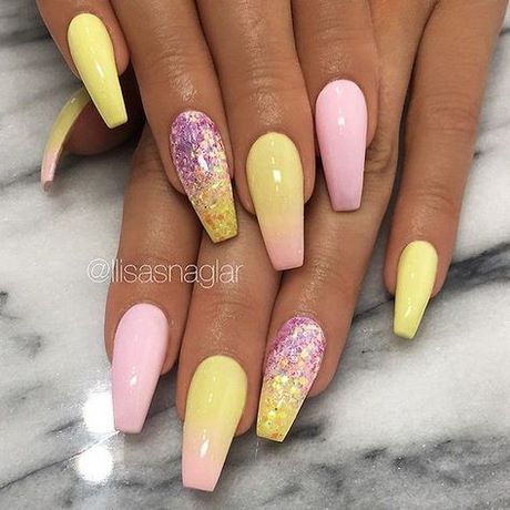 yellow-and-pink-nail-designs-40 Modele de unghii galbene și roz