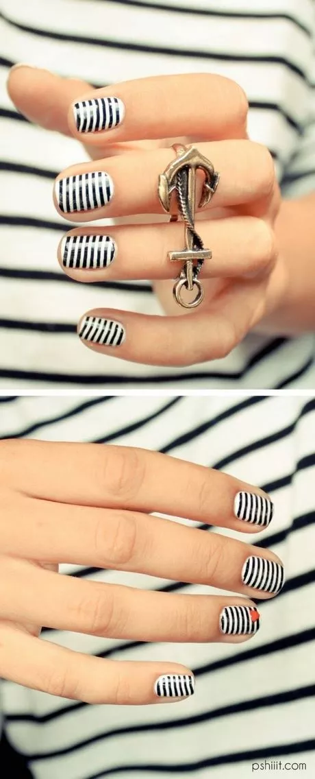 black-and-white-stripe-nails-38_7-15 Unghii cu dungi alb-negru