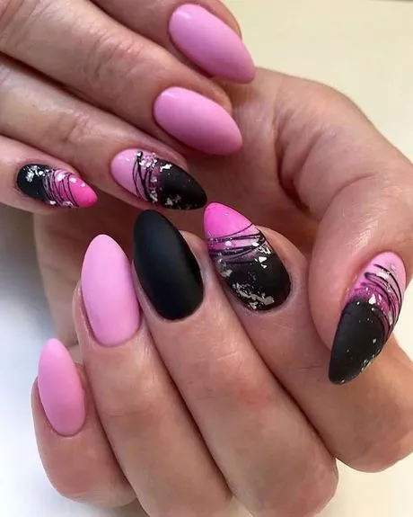black-white-pink-nails-16_6-16 Negru alb unghii roz