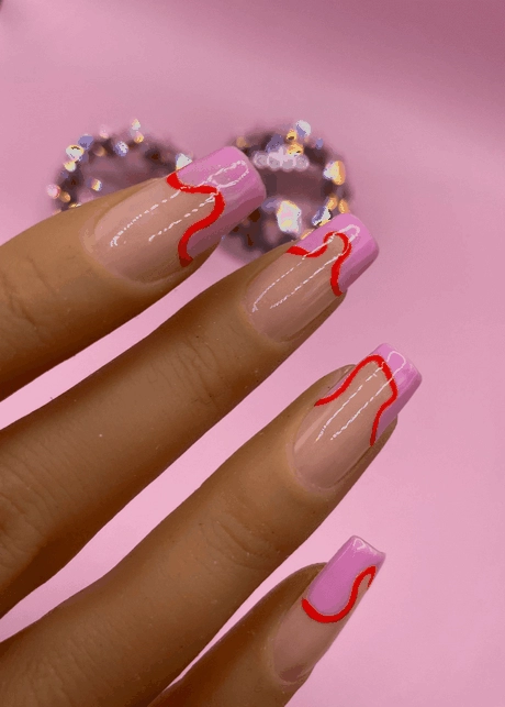 pink-and-red-french-tip-nails-02-3 Unghii roz și roșii cu vârf francez