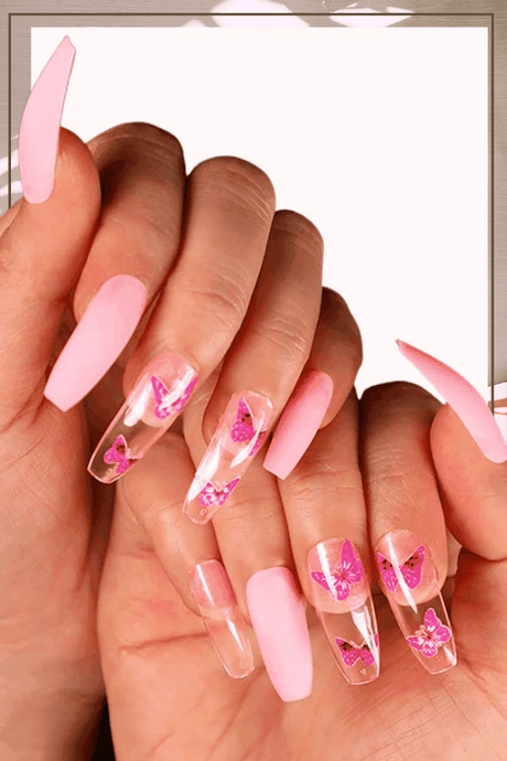 pink-nails-with-butterfly-design-70-3 Unghii roz cu design fluture