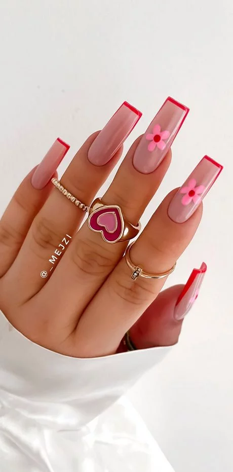 pink-nails-with-red-french-tip-51-2 Unghii roz cu vârf roșu francez