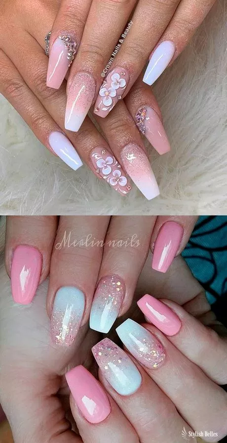 white-and-pink-ombre-nails-with-glitter-48-1 Unghii ombre albe și roz cu sclipici