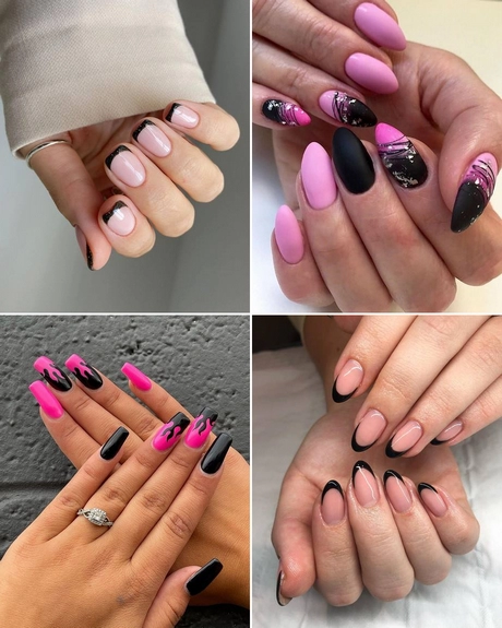Modele de unghii acrilice negre și roz