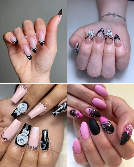 black-white-pink-nails-001 Negru alb unghii roz