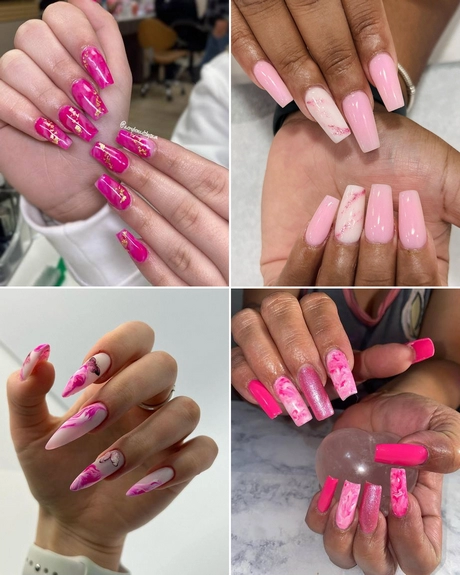 marble-pink-and-white-nails-001 Marmură roz și unghii albe