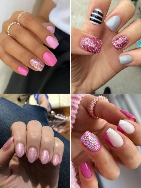 pink-and-glitter-nails-short-001 Unghii roz și sclipici scurte