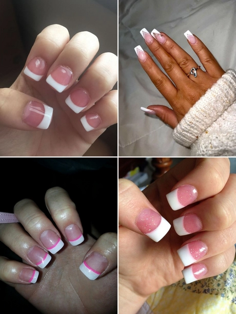 pink-and-white-french-tip-acrylic-nails-001 Unghii acrilice cu vârf francez roz și alb