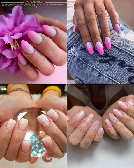 pink-and-white-ombre-nails-short-001 Unghii ombre roz și alb scurte