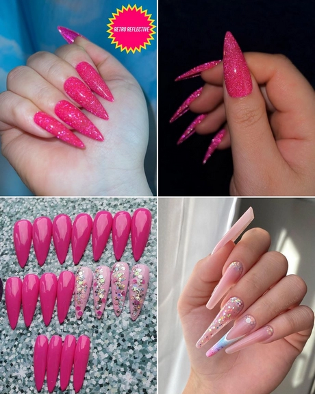 pink-glitter-stiletto-nails-001 Unghii stiletto cu sclipici roz