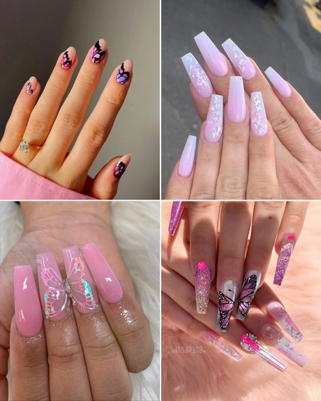 pink-nails-with-butterfly-design-001 Unghii roz cu design fluture