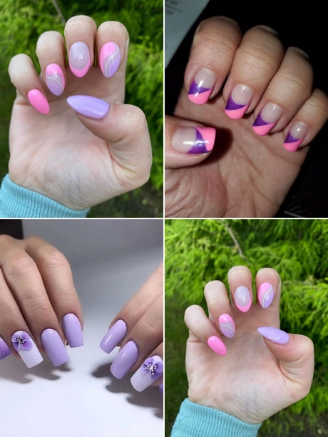 Idei de unghii violet și roz