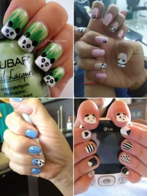 Panda nail art pentru unghii scurte